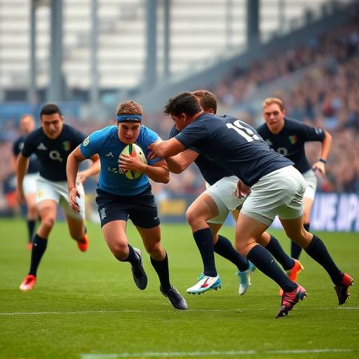 Giocatori di rugby durante un test match tra Italia e Nuova Zelanda